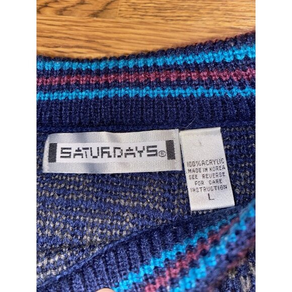 Vtg 1991 Saturdays NYC Mens Multicolored Abstract Sweater Mens Large - Picture 4 of 5